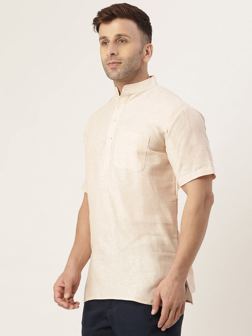 RIAG Men's Beige Cotton Short Ethnic Kurta