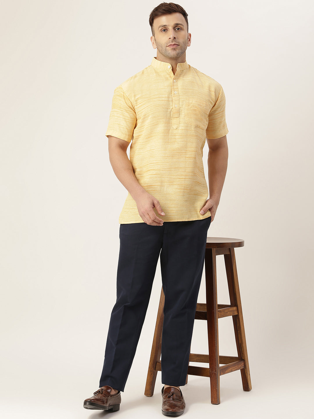 RIAG Men's Beige Cotton Long Ethnic Kurta