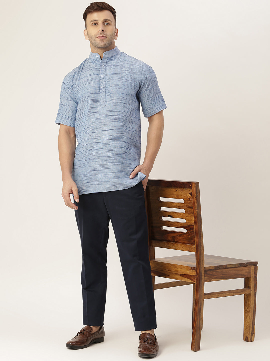RIAG Men's Blue Cotton Long Ethnic Kurta