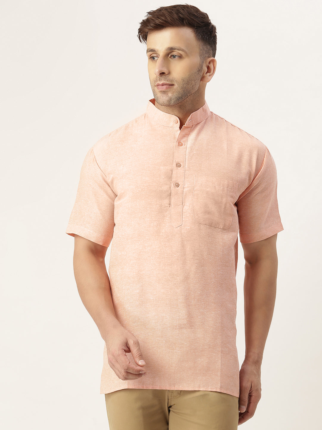 RIAG Men's Orange Cotton Short Ethnic Kurta