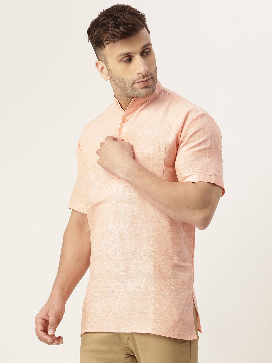 RIAG Men's Orange Cotton Short Ethnic Kurta