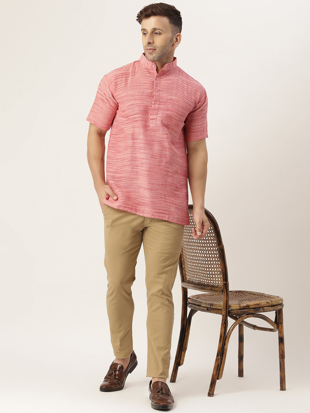RIAG Men's Red Cotton Long Ethnic Kurta