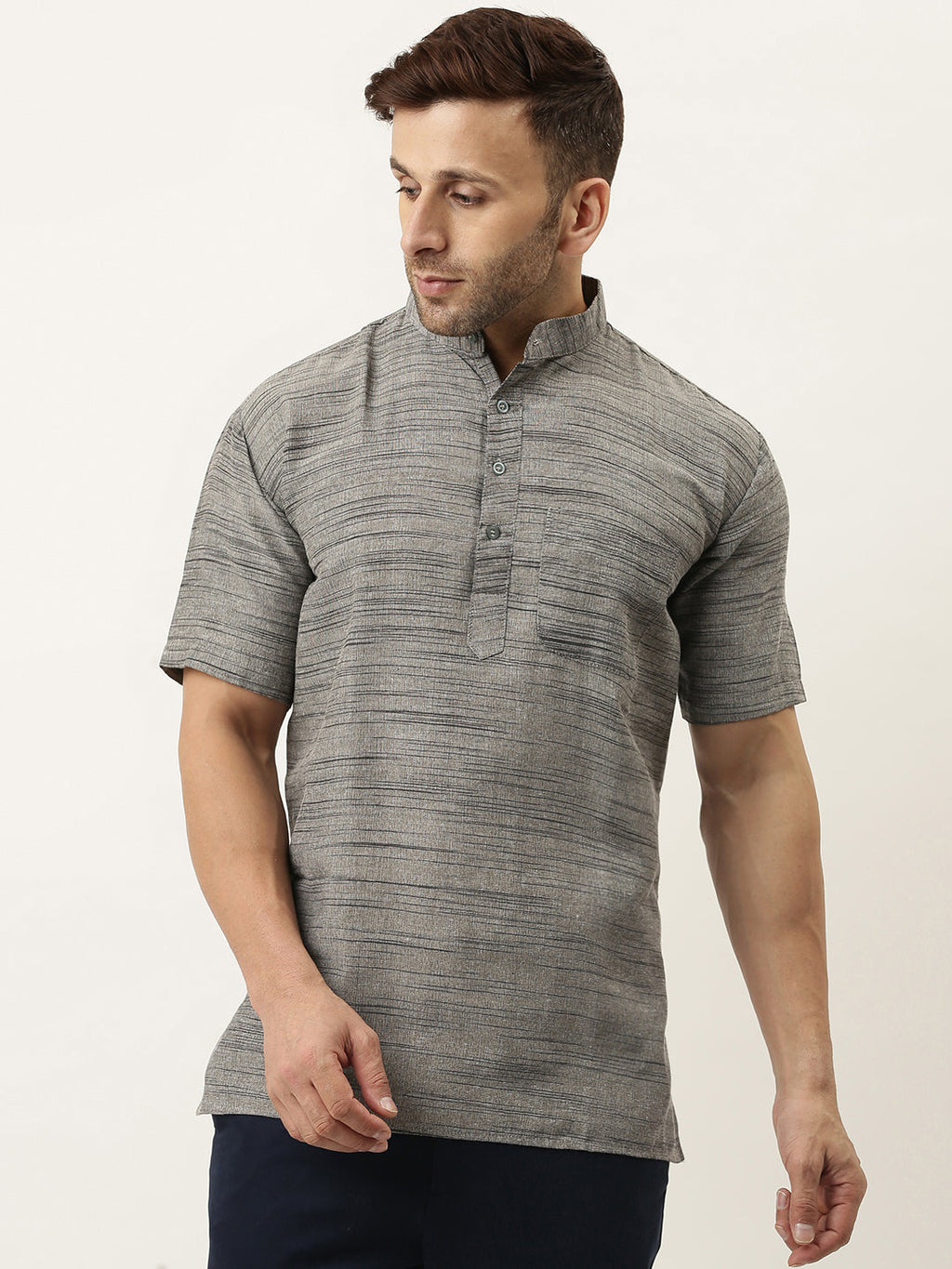 RIAG Men's Grey Cotton Long Ethnic Kurta