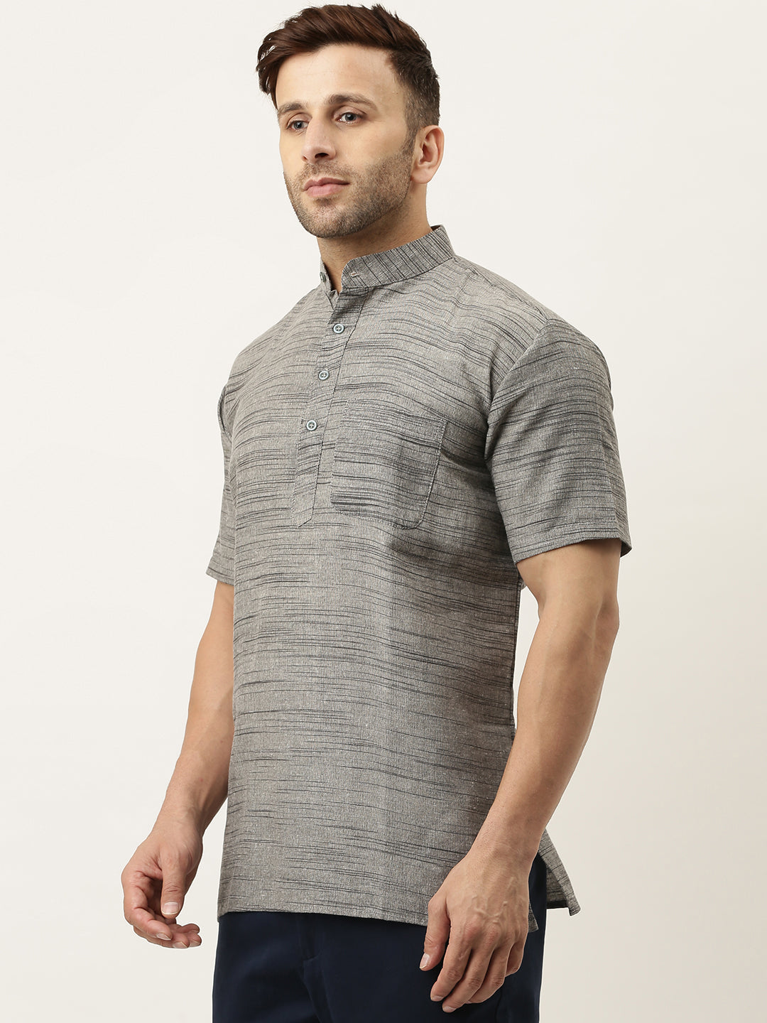 RIAG Men's Grey Cotton Long Ethnic Kurta
