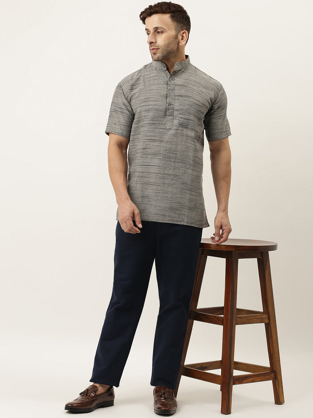 RIAG Men's Grey Cotton Long Ethnic Kurta