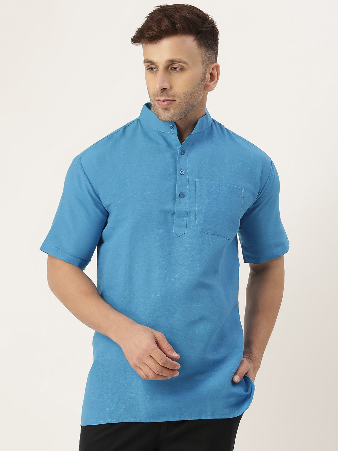 RIAG Men's Blue Cotton Short Ethnic Kurta