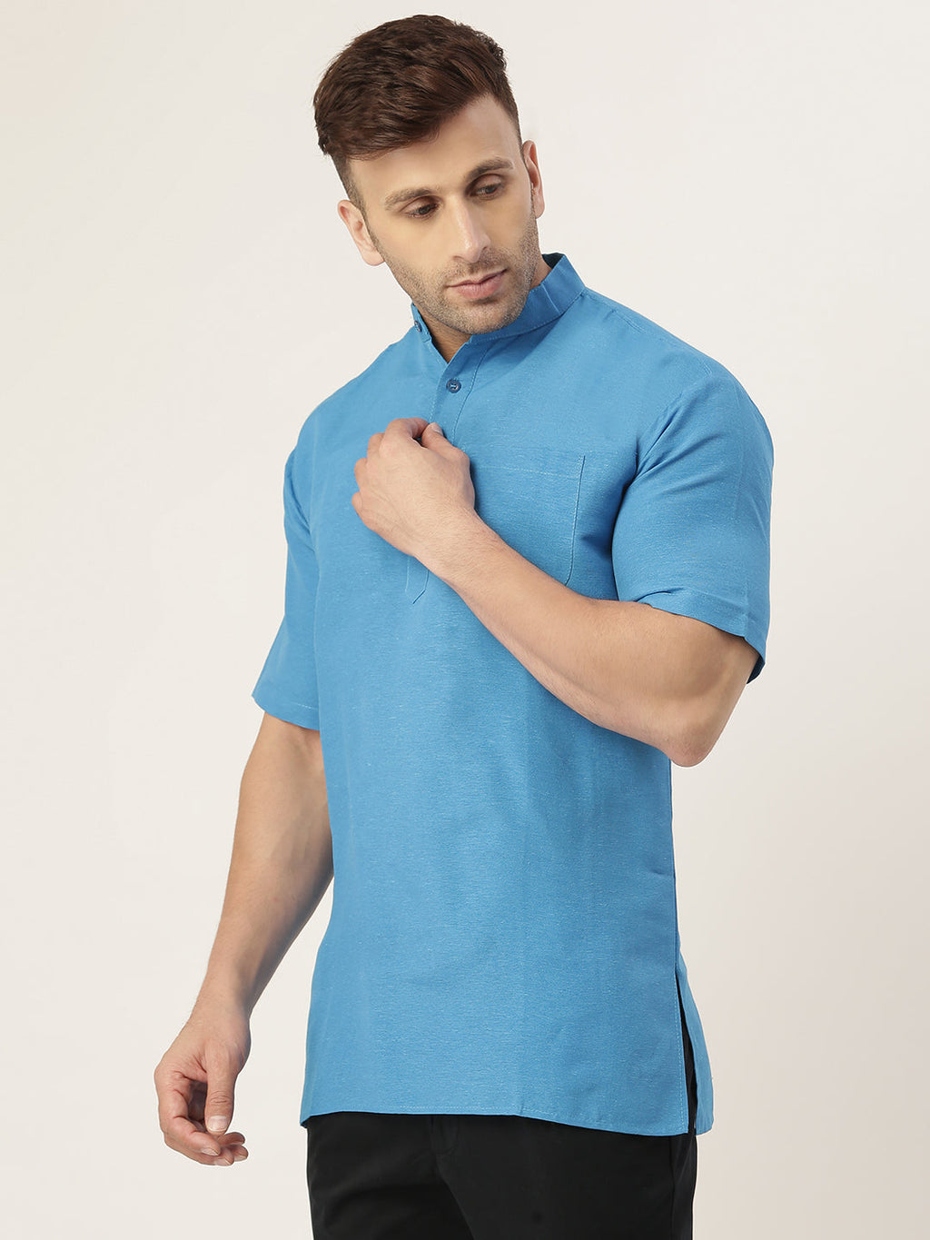 RIAG Men's Blue Cotton Short Ethnic Kurta