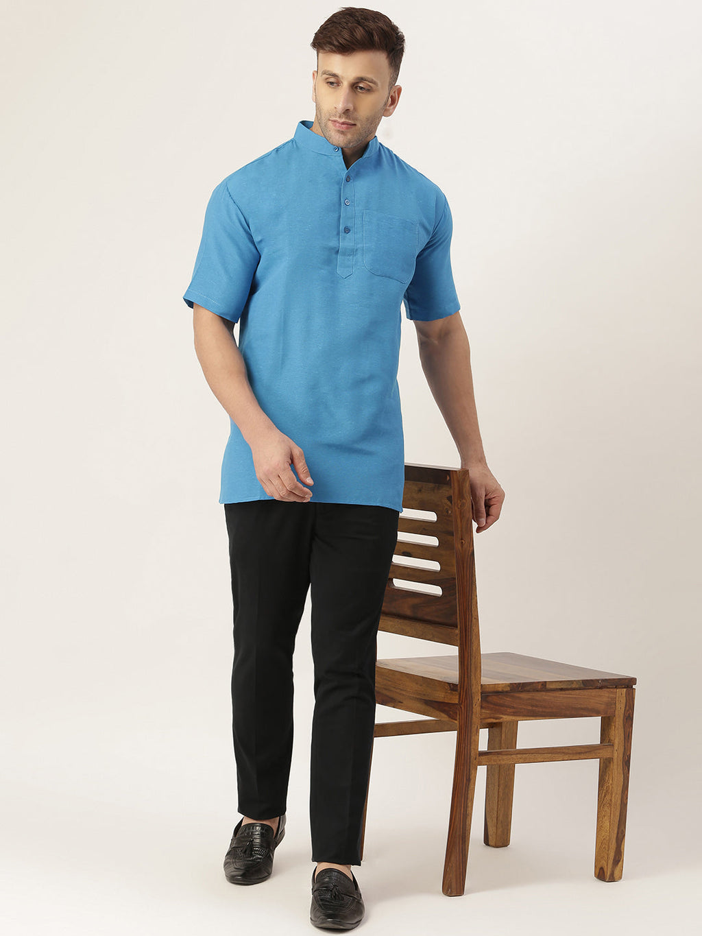 RIAG Men's Blue Cotton Short Ethnic Kurta