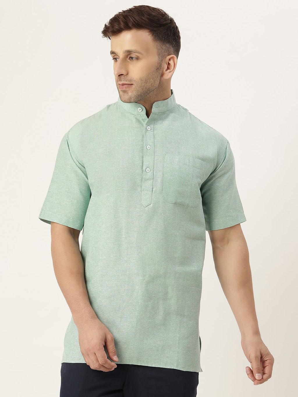 RIAG Men's Green Cotton Short Ethnic Kurta