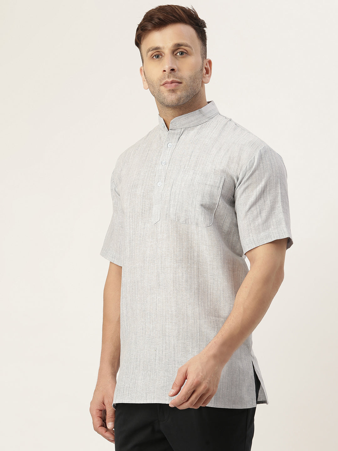 RIAG Men's Grey Cotton Long Ethnic Kurta