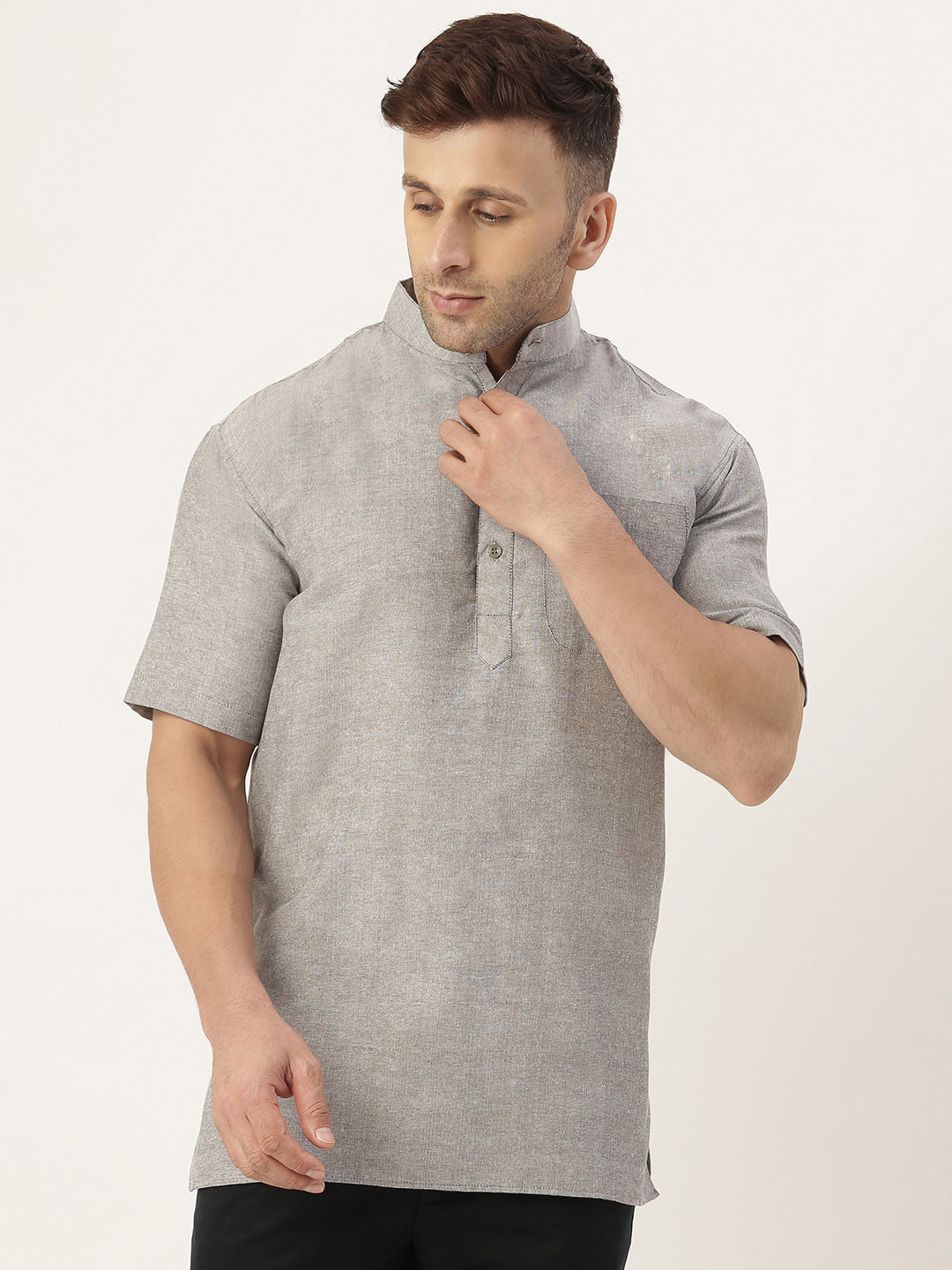 RIAG Men's Grey Cotton Short Ethnic Kurta