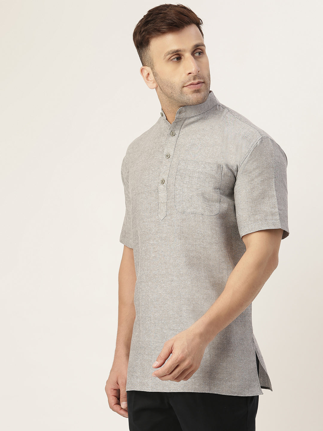 RIAG Men's Grey Cotton Short Ethnic Kurta