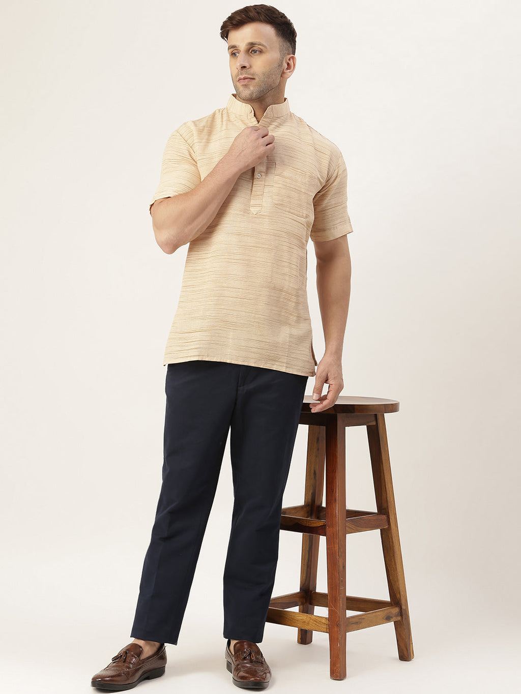 RIAG Men's Beige Cotton Long Ethnic Kurta