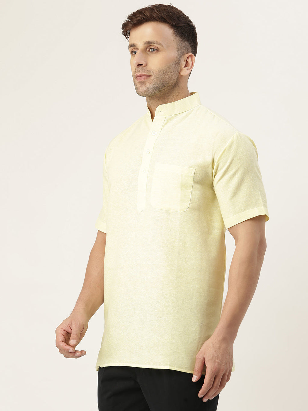 RIAG Men's Yellow Cotton Short Ethnic Kurta