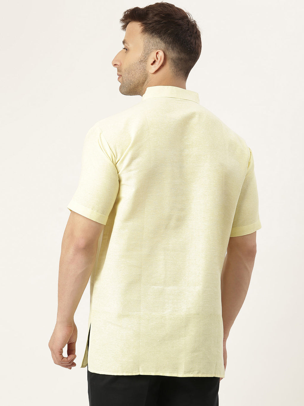 RIAG Men's Yellow Cotton Short Ethnic Kurta