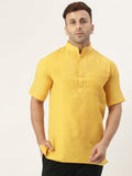 RIAG Men's Yellow Cotton Short Ethnic Kurta