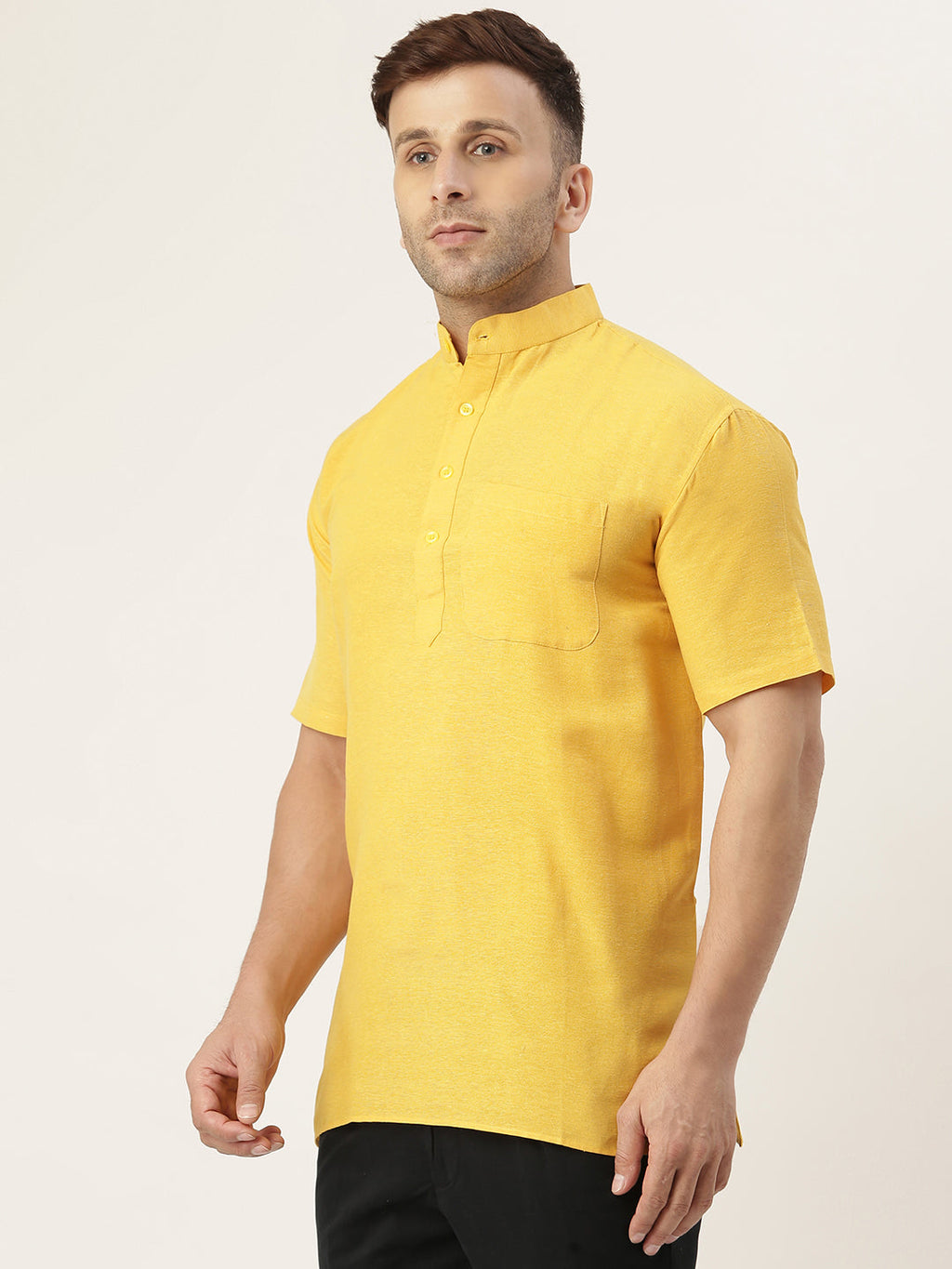 RIAG Men's Yellow Cotton Short Ethnic Kurta