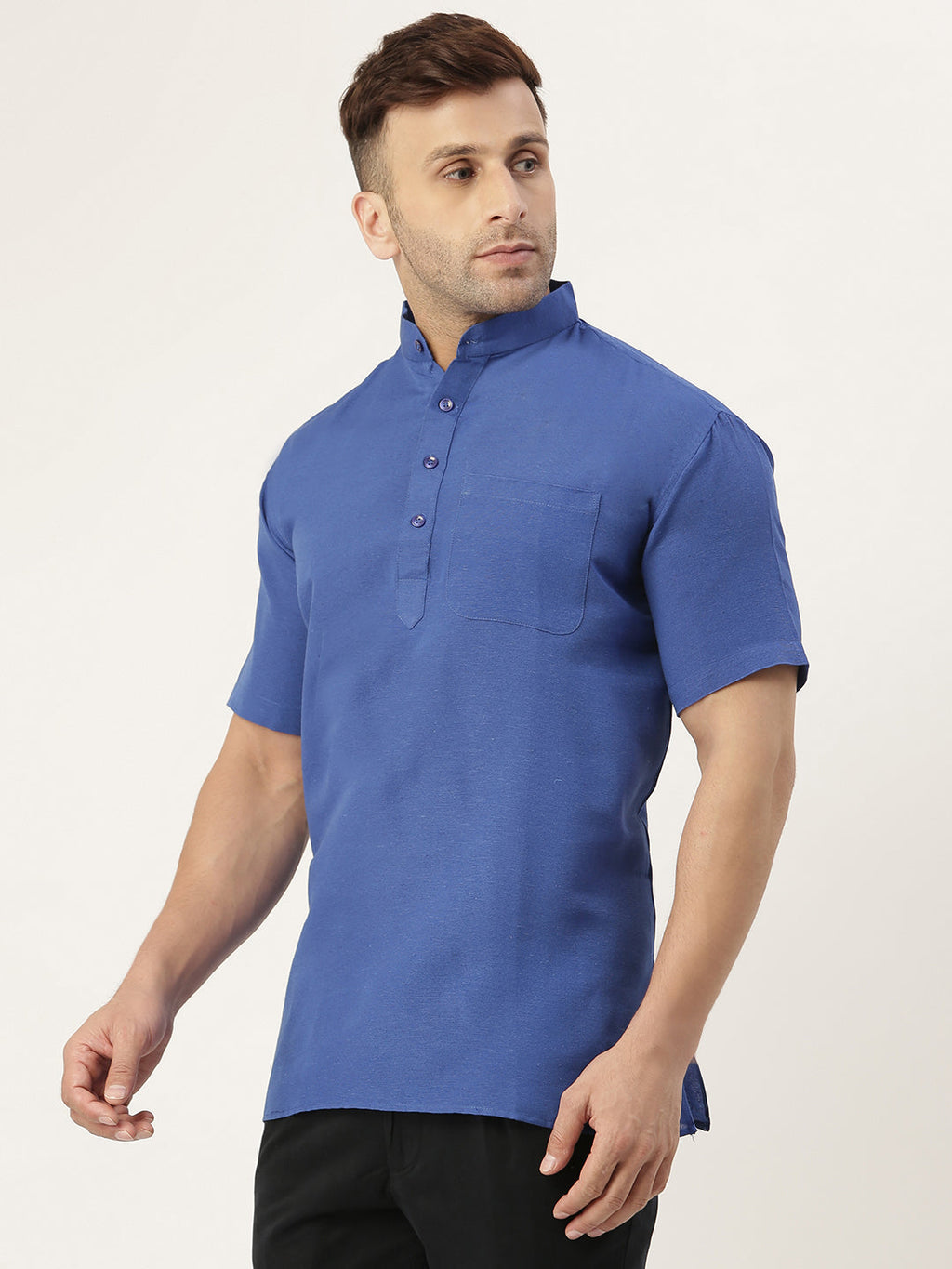 RIAG Men's Navy blue Cotton Short Ethnic Kurta