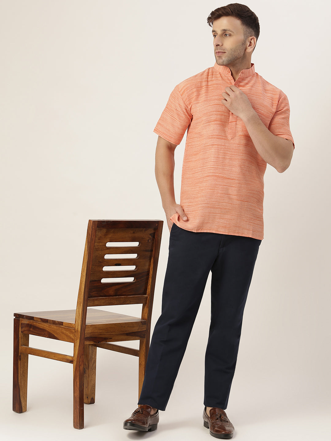 RIAG Men's Orange Cotton Long Ethnic Kurta
