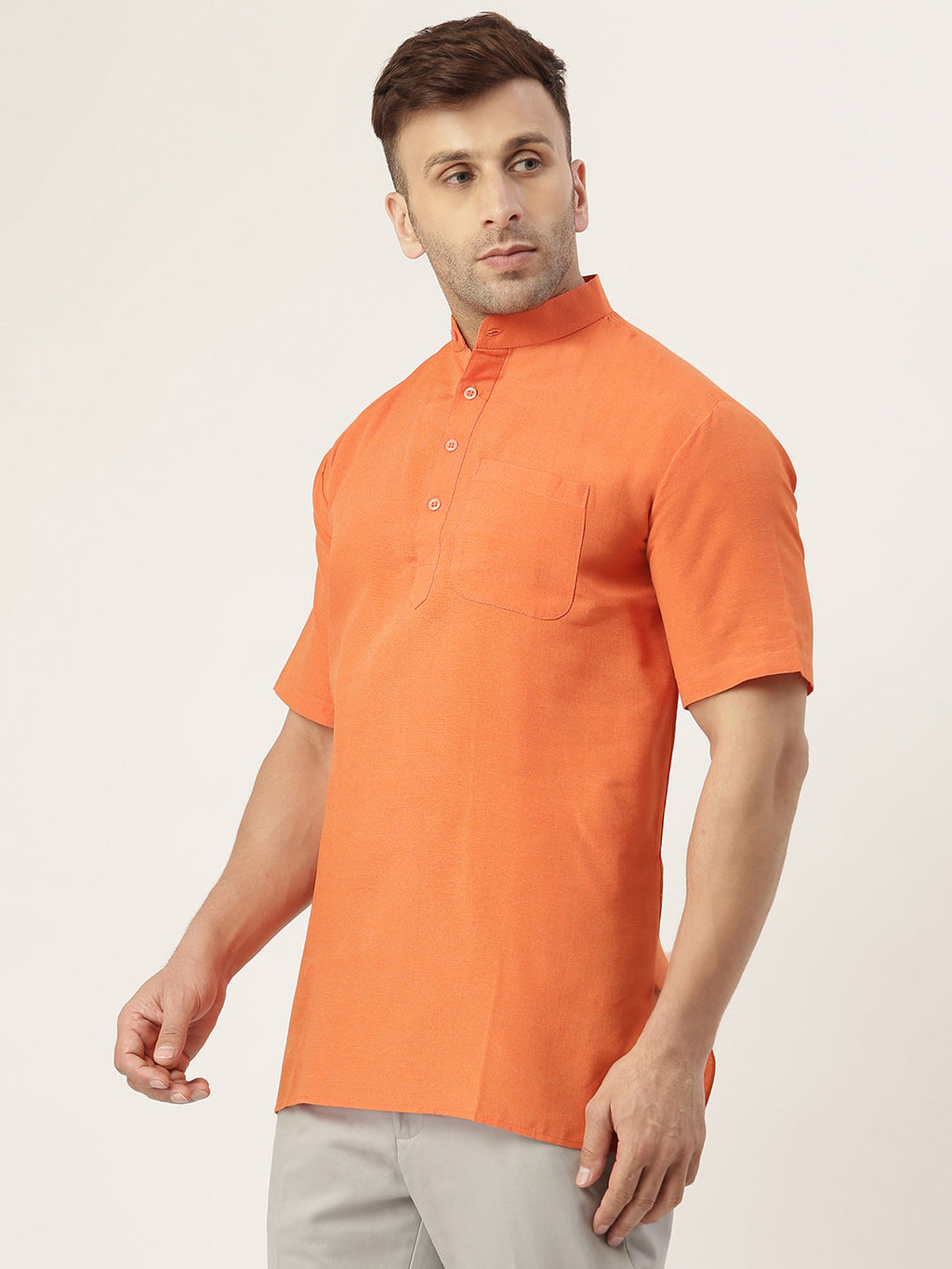 RIAG Men's Orange Cotton Short Ethnic Kurta