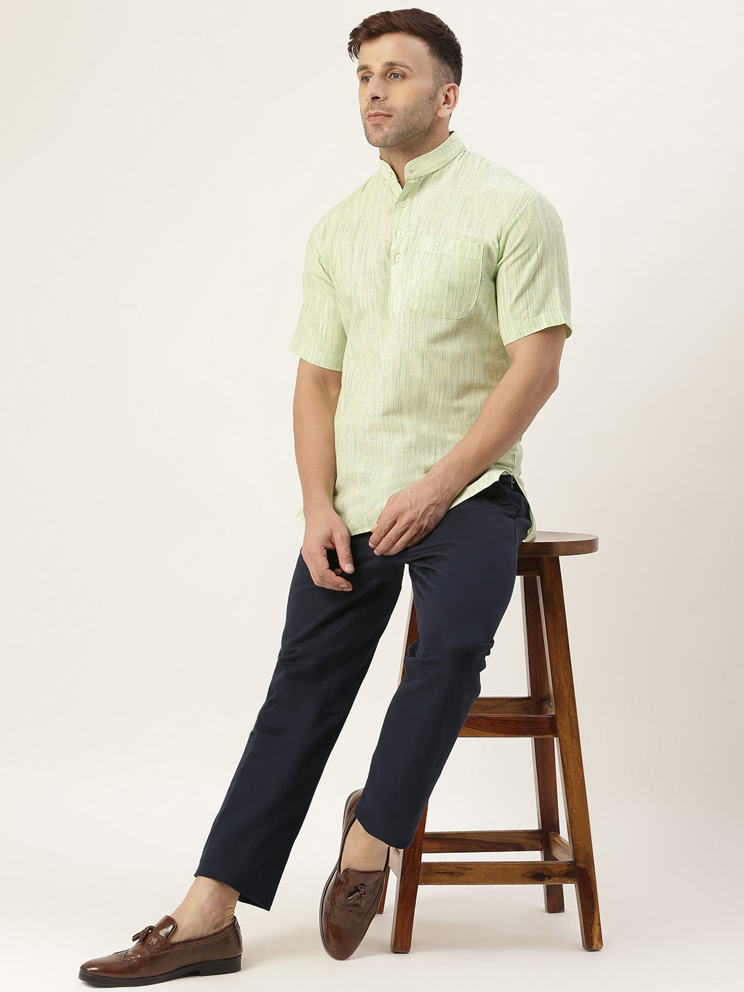 RIAG Men's Green Cotton Long Ethnic Kurta