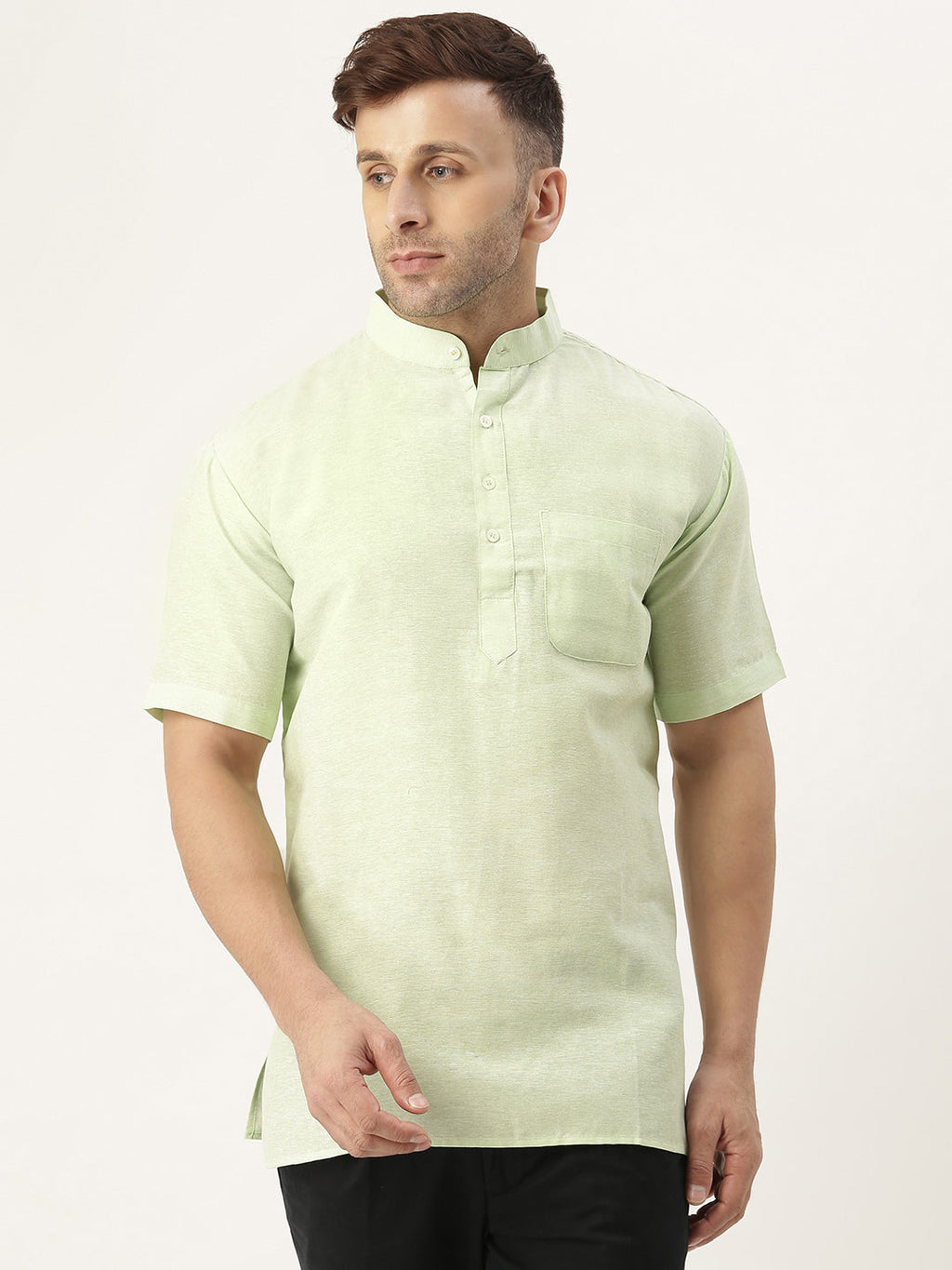 RIAG Men's Green Cotton Short Ethnic Kurta