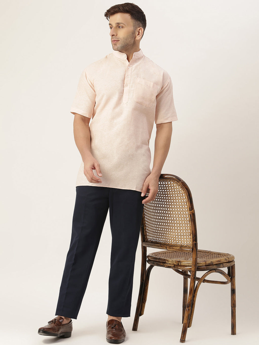 RIAG Men's Beige Cotton Short Ethnic Kurta