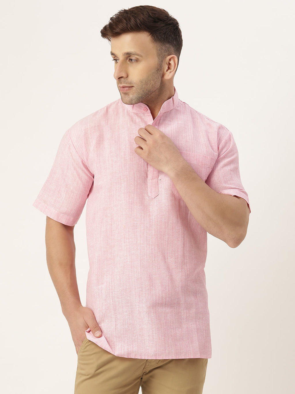 RIAG Men's Pink Cotton Long Ethnic Kurta