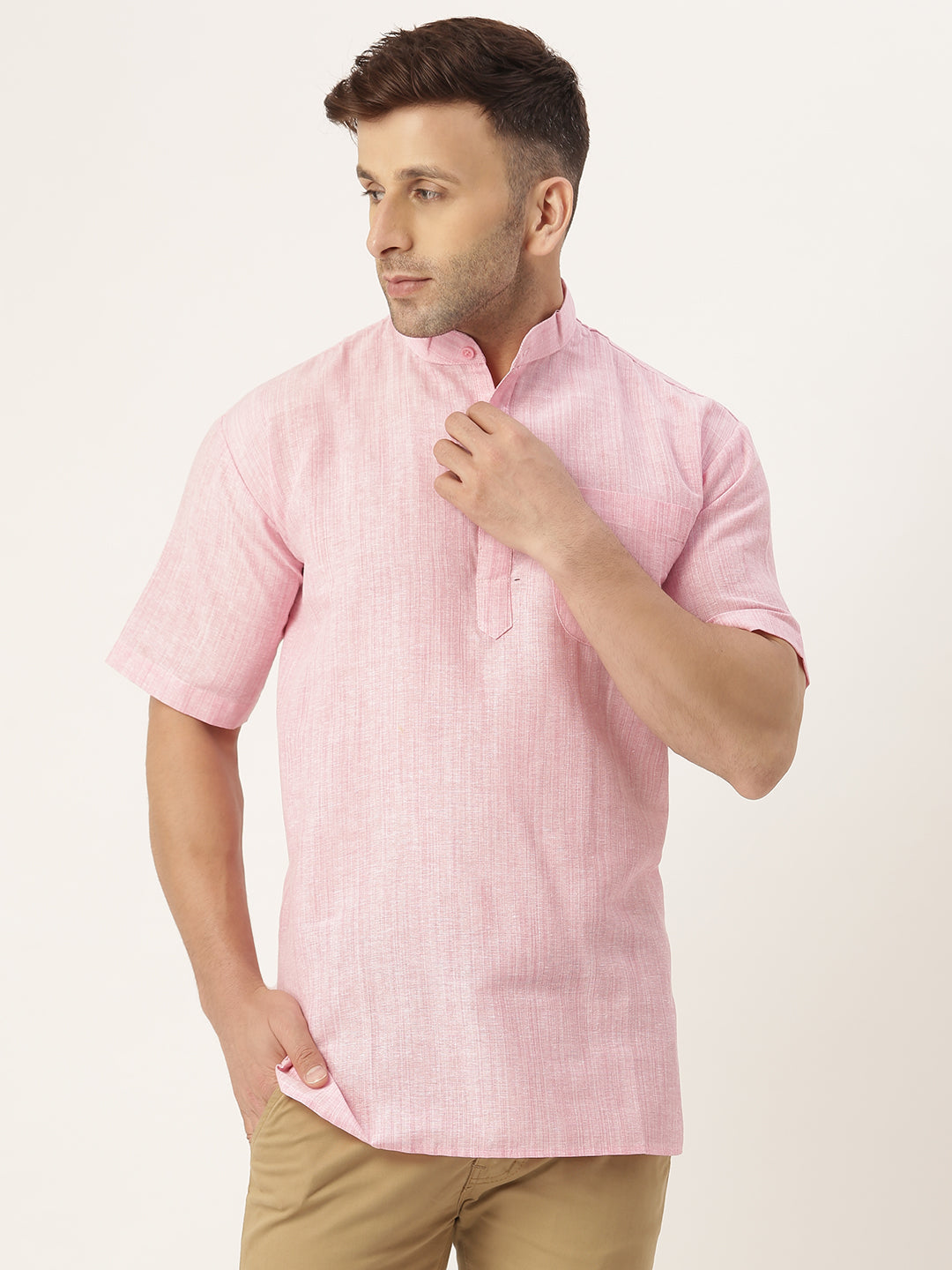 RIAG Men's Pink Cotton Long Ethnic Kurta