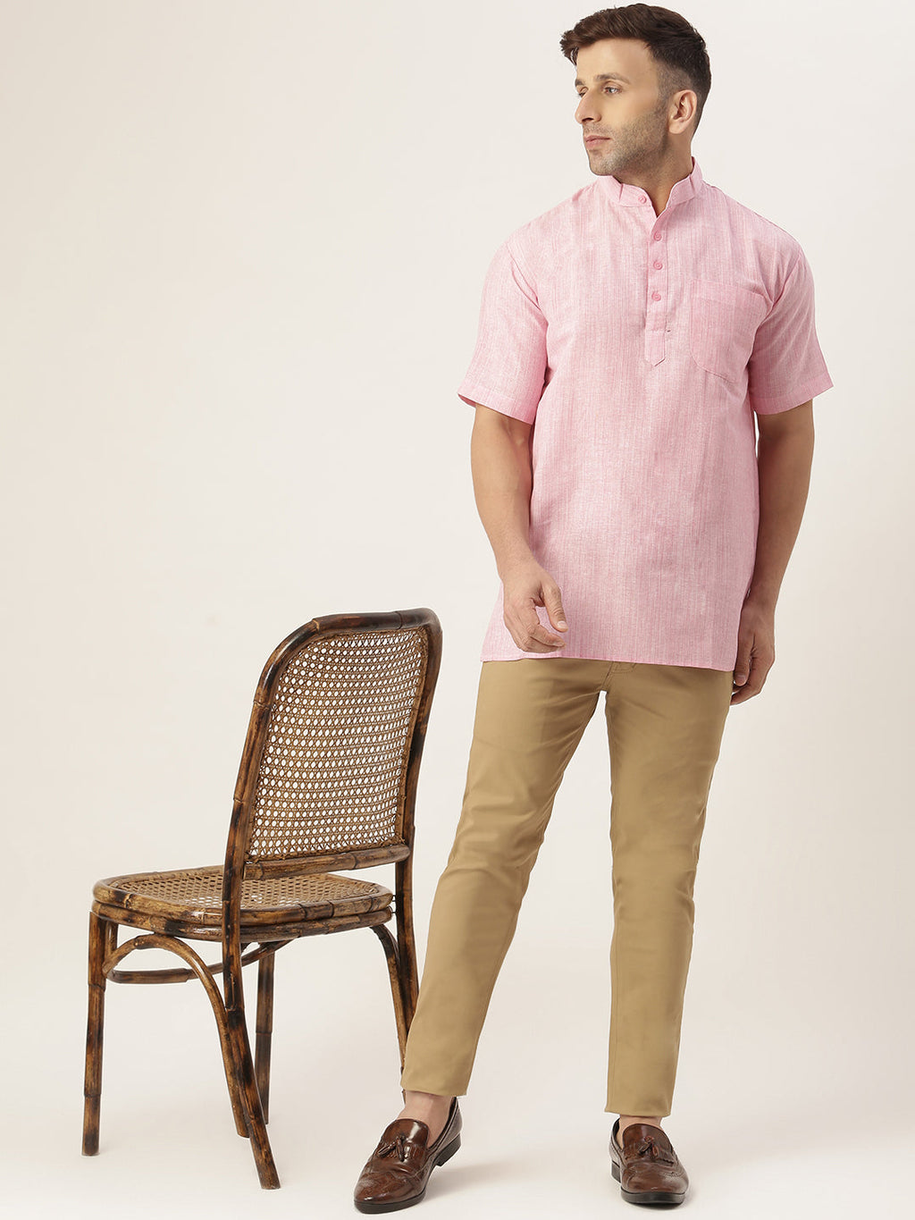 RIAG Men's Pink Cotton Long Ethnic Kurta