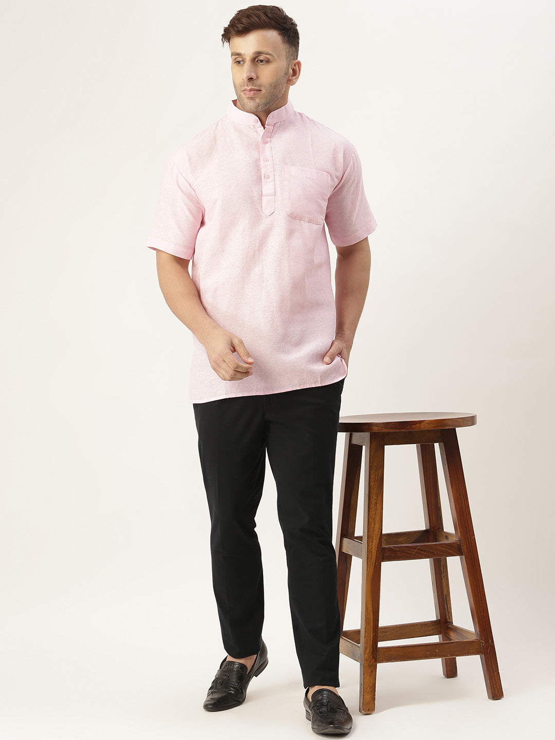 RIAG Men's Pink Cotton Short Ethnic Kurta