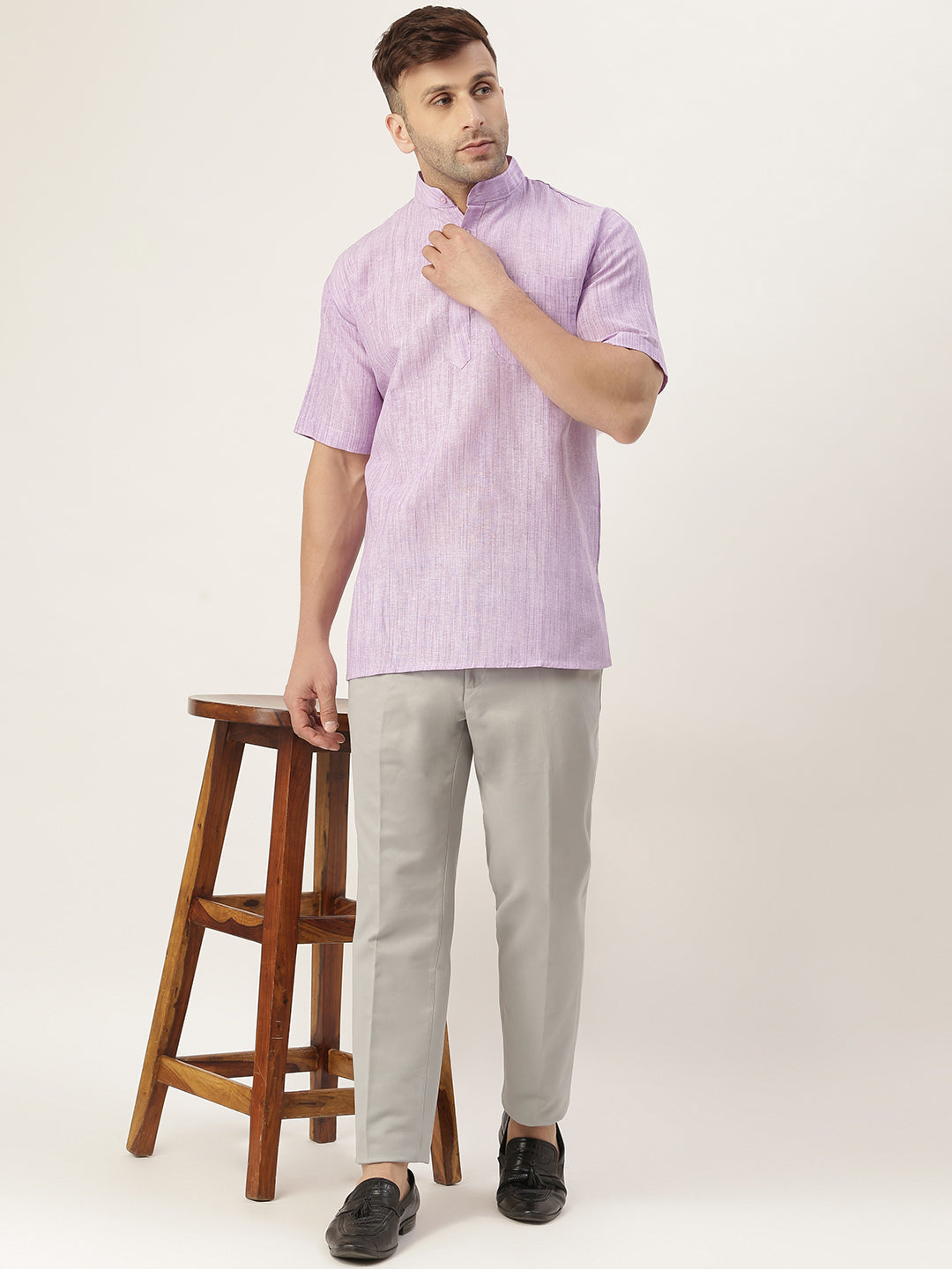 RIAG Men's Purple Cotton Long Ethnic Kurta