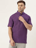 RIAG Men's Purple Cotton Short Ethnic Kurta