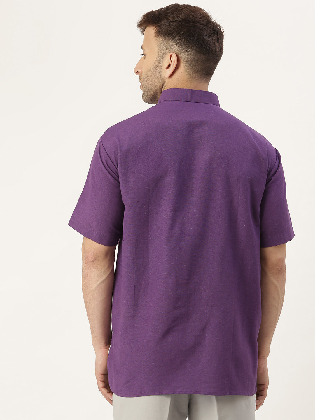 RIAG Men's Purple Cotton Short Ethnic Kurta