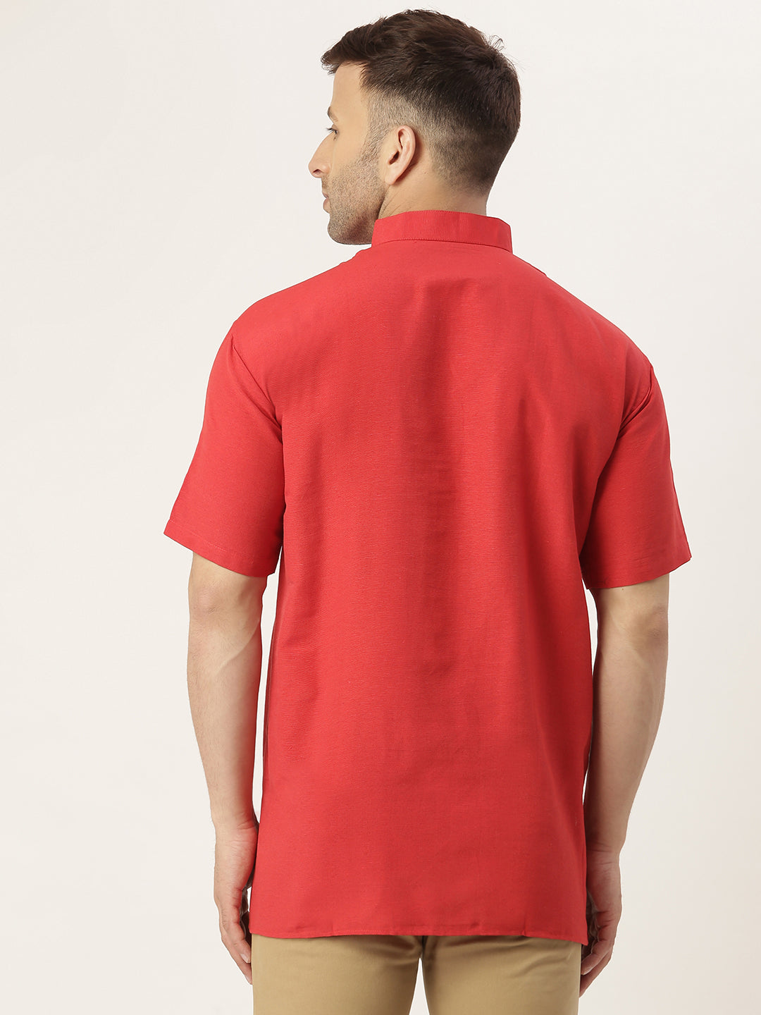 RIAG Men's Red Cotton Short Ethnic Kurta