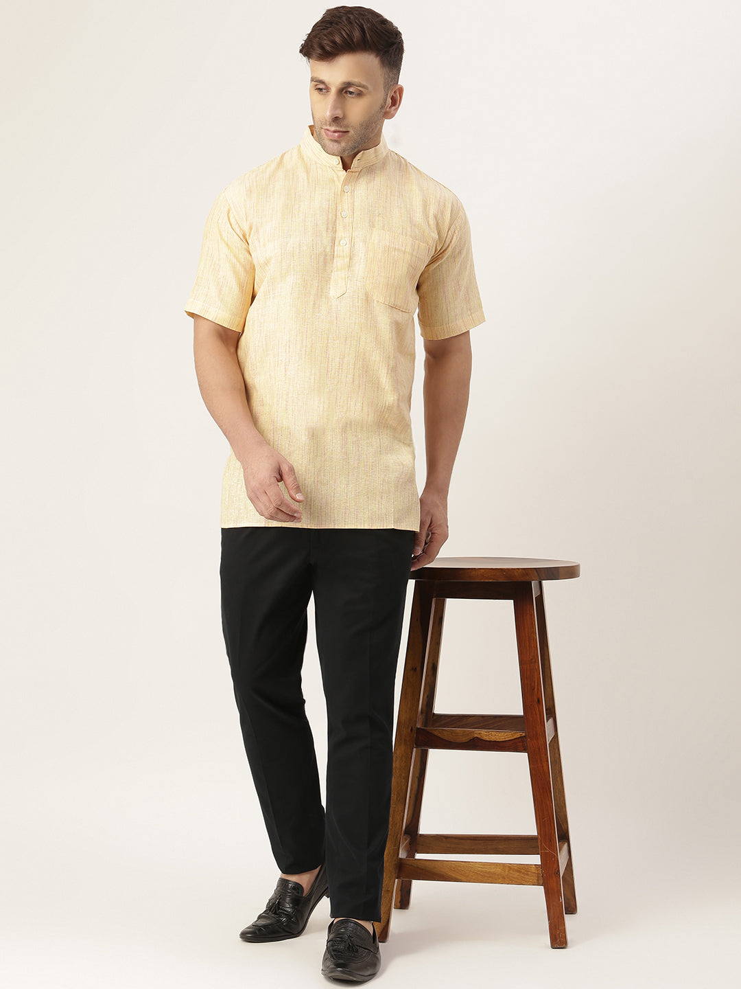 RIAG Men's Beige Cotton Long Ethnic Kurta