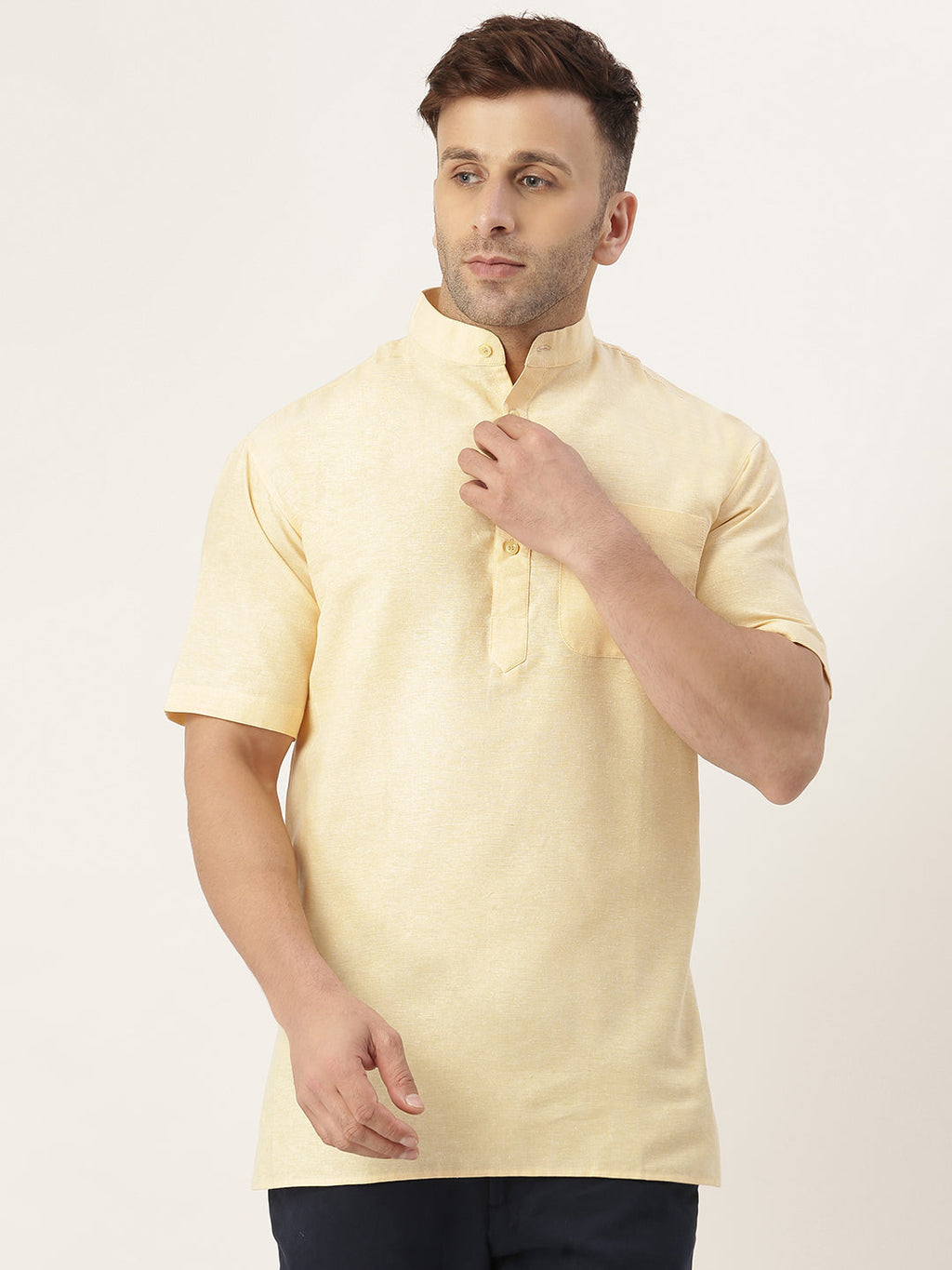 RIAG Men's Beige Cotton Short Ethnic Kurta