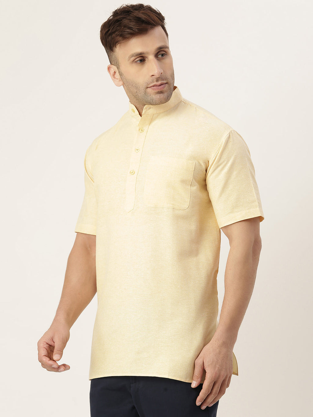 RIAG Men's Beige Cotton Short Ethnic Kurta