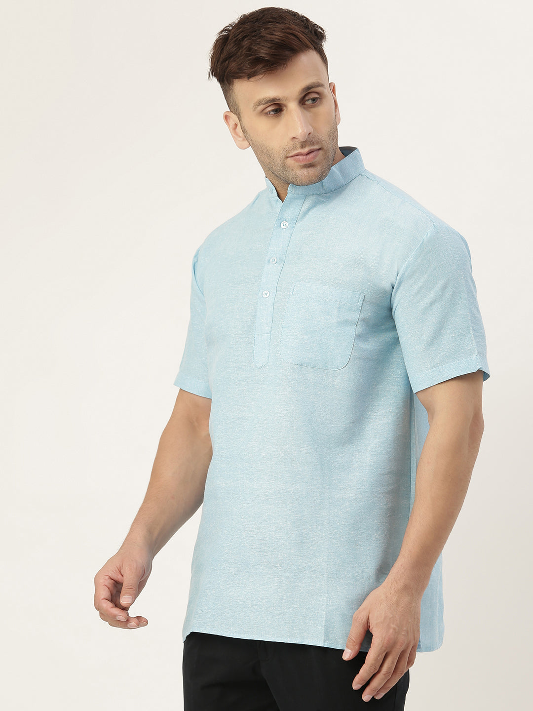 RIAG Men's Light blue Cotton Short Ethnic Kurta