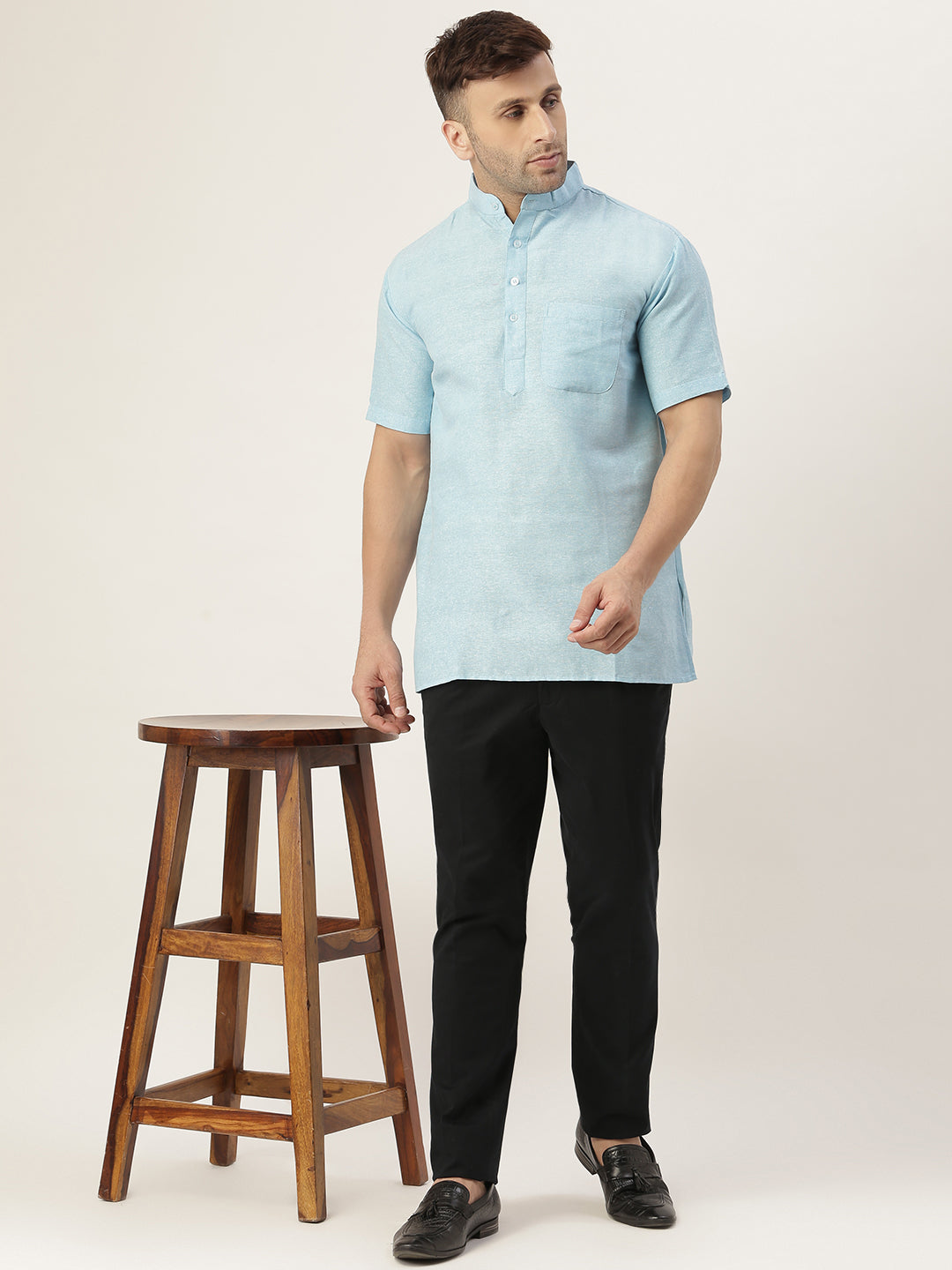 RIAG Men's Light blue Cotton Short Ethnic Kurta