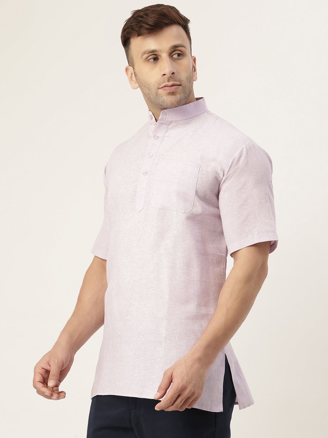 RIAG Men's Purple Cotton Short Ethnic Kurta