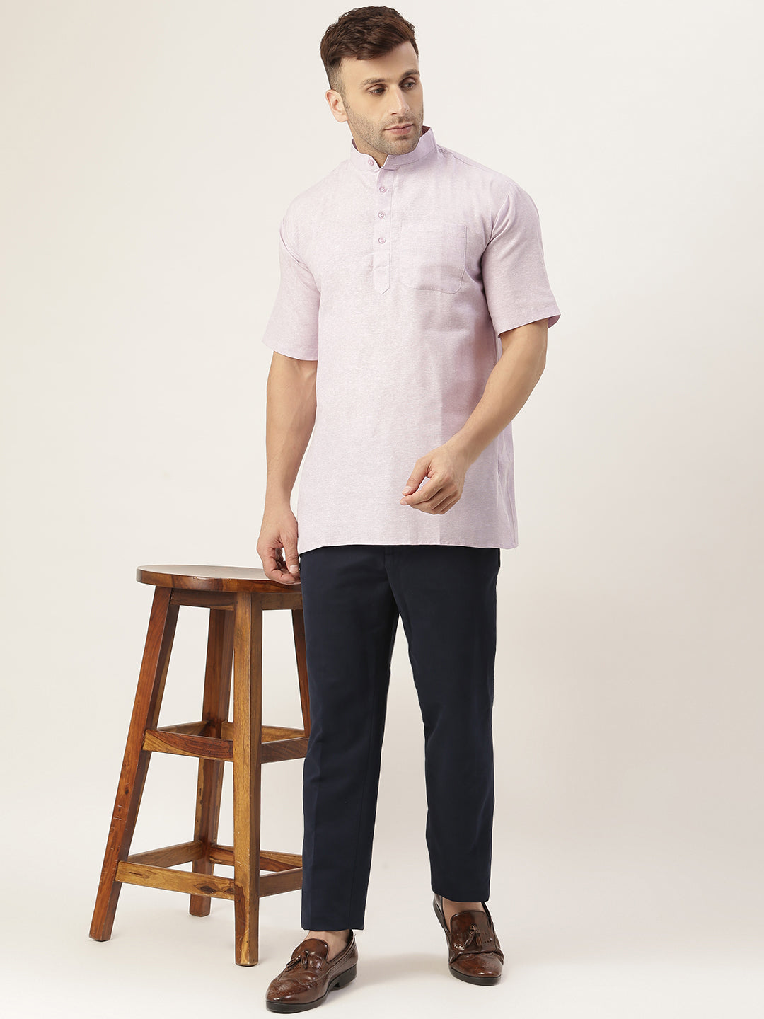 RIAG Men's Purple Cotton Short Ethnic Kurta