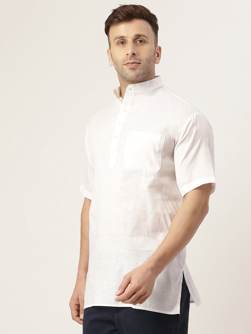 RIAG Men's White Cotton Short Ethnic Kurta