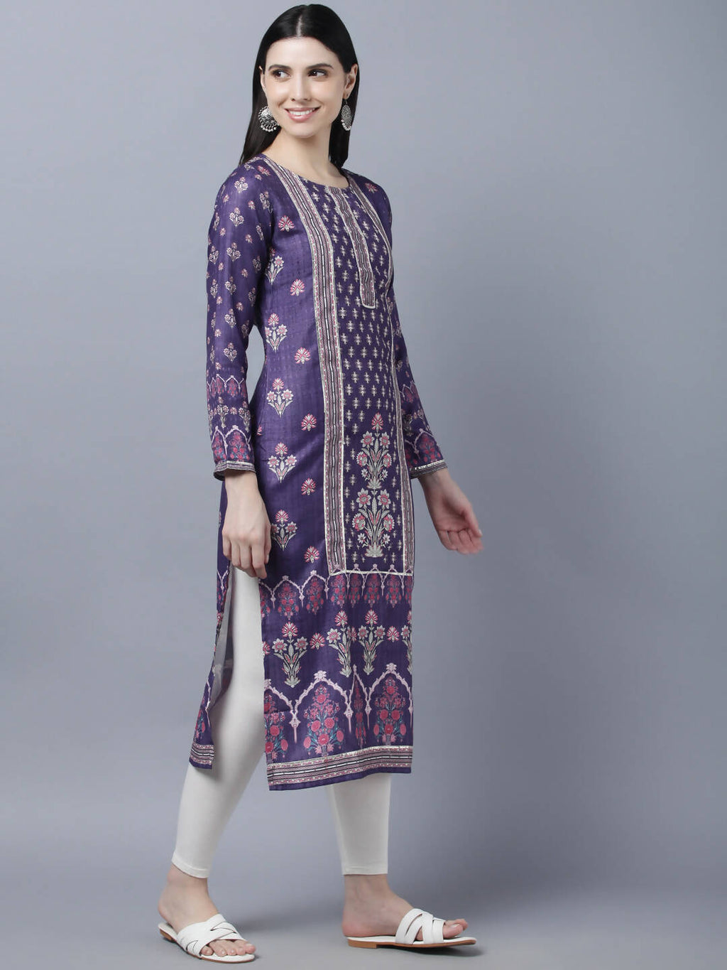 Myshka Women Purple Ethnic Motifs Printed Kurta