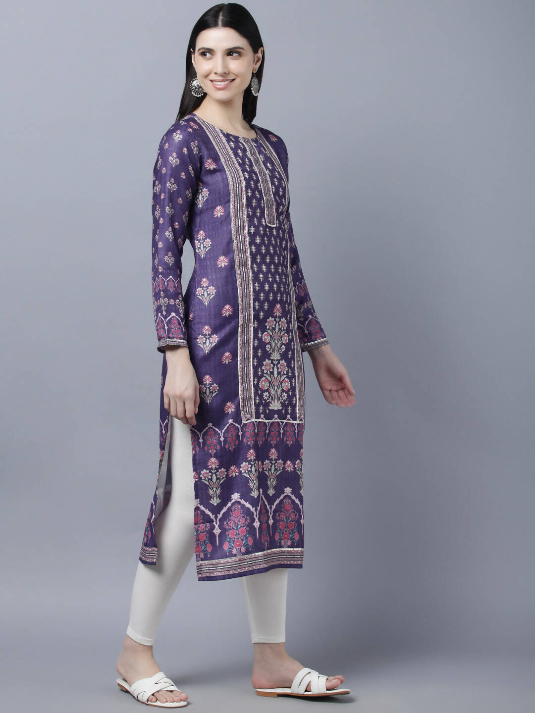 Myshka Women Purple Ethnic Motifs Printed Kurta