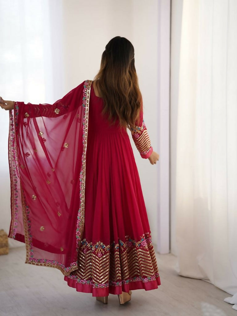 Teeya Creation Rani Color Heavy Georgette Wedding Wear Embroidery Work Long Gown