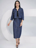 Joban Fashion Black Cotton Denim Pencil Skirt with Inner and Jacket