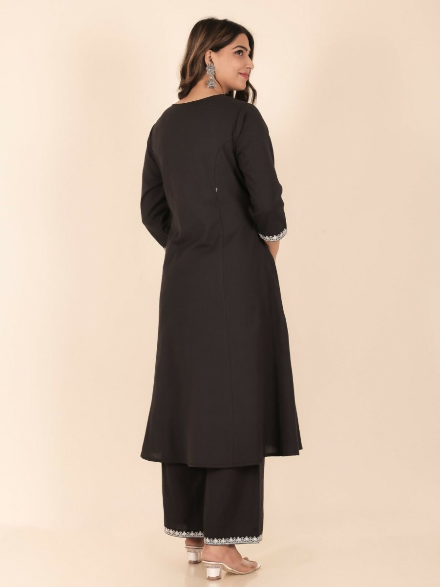 Aramya A-line Linen Cotton Solid Women's Kurta - Black
