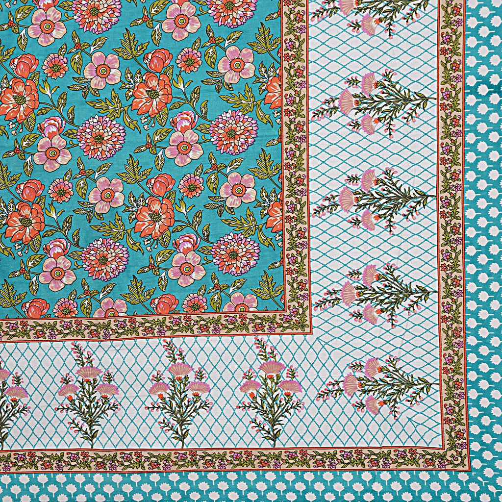 Rudra Bazaar Turquoise Blue 210 TC Cotton Double King Bedsheet With 2 Pillow Covers