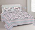 Rudra Bazaar Orange Turquise 210 TC Cotton Double King Bedsheet With 2 Pillow Covers
